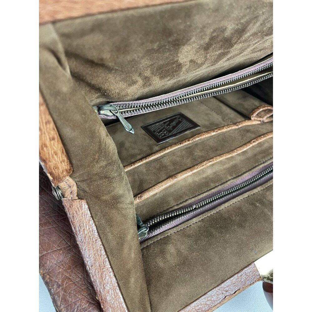 Vintage Beverly Bag Full Quill Ostrich Frame Purse Brown Ireland Distressed - Picture 8 of 12